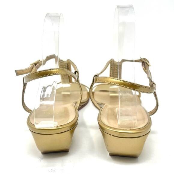 Stuart Weitzman Braided Metallic Gold Chain Low Wedge Strap Sandals Women's 9.5 - Picture 7 of 11